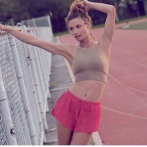 Free People Movement Shirr Enough Textured Ruffle Shorts Coral Pink S